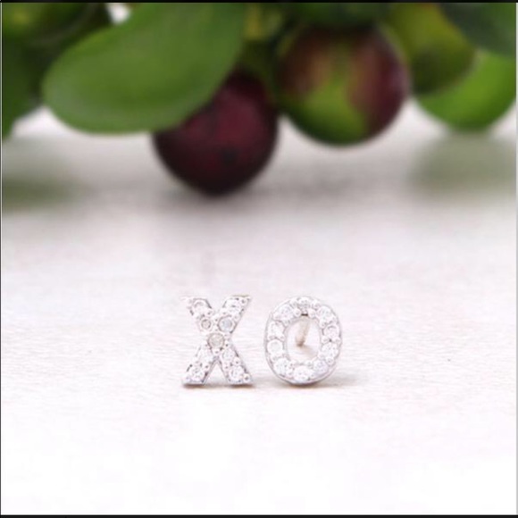 Hugs and Kisses XO Rhinestone Studs -Silver Plated - Picture 3 of 3